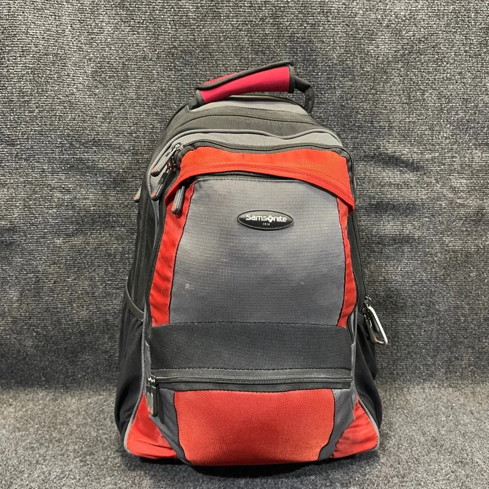 Samsonite TC-10 Black Grey Red Wheeled Rolling‎ Backpack Travel Laptop Bag 3898